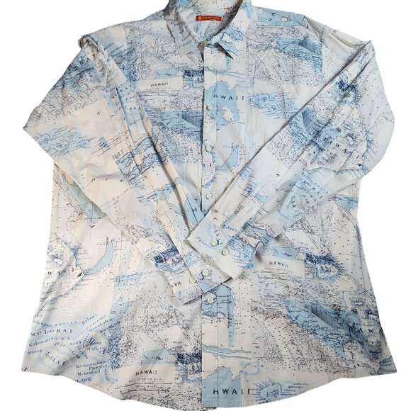 Tori Richard Mens Long Sleeve Hawaiian Map Shirt Cotton/Spandex 3XL - Picture 1 of 6